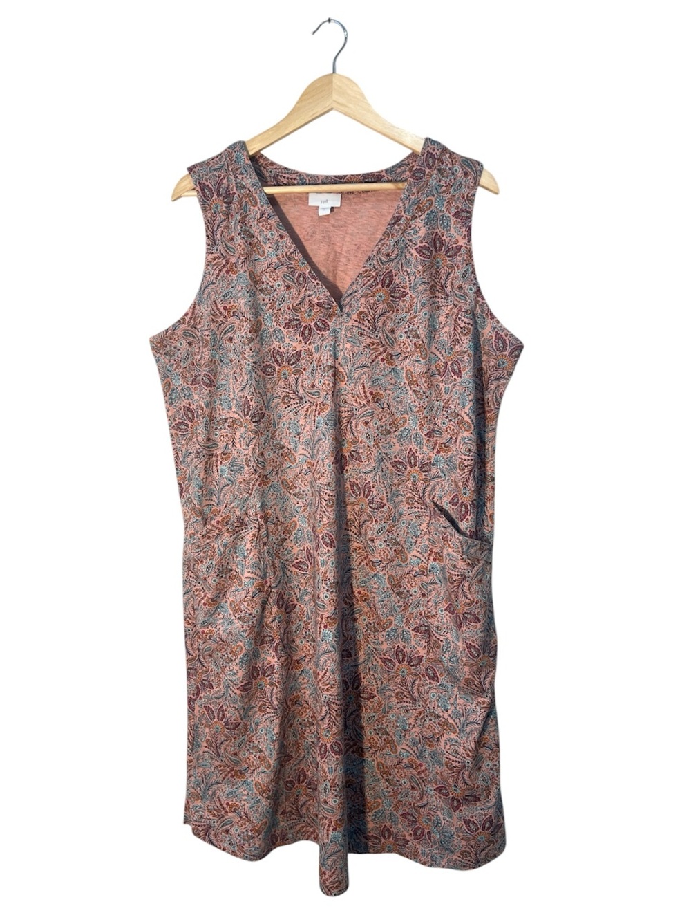 J. Jill Floral Paisley Tank Dress Women’s XL Pink Boho Sleeveless V-Neck